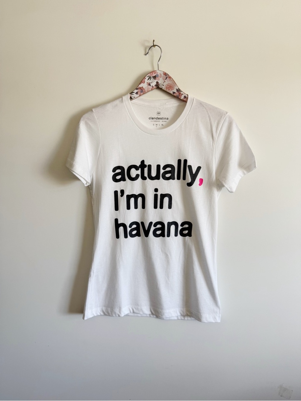 CLANDESTINA Actually, I’m In Havana White Graphic T-Shirt Top M Medium